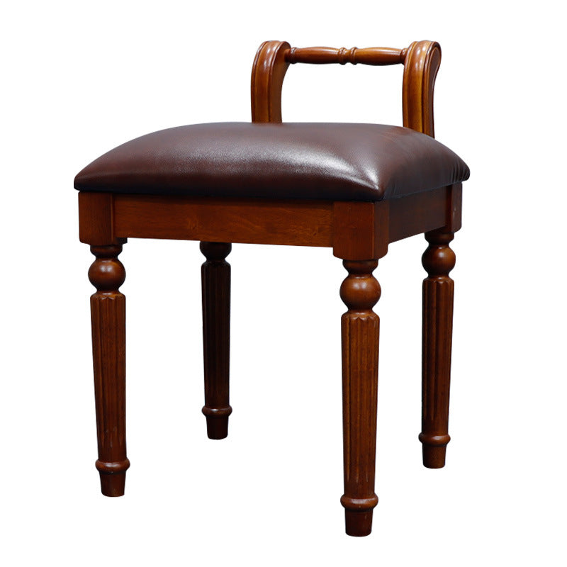 Contemporary Retro Microfiber Leather Fabric Wood Jacquard Square Vanity Stool With Backrest For Bedroom