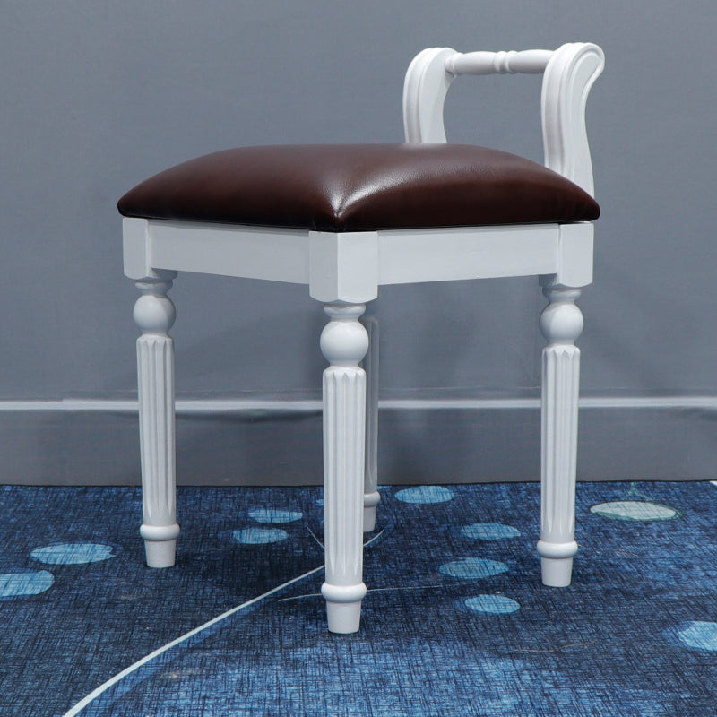 Contemporary Retro Microfiber Leather Fabric Wood Jacquard Square Vanity Stool With Backrest For Bedroom