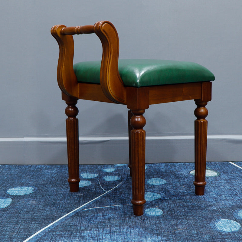 Contemporary Retro Microfiber Leather Fabric Wood Jacquard Square Vanity Stool With Backrest For Bedroom
