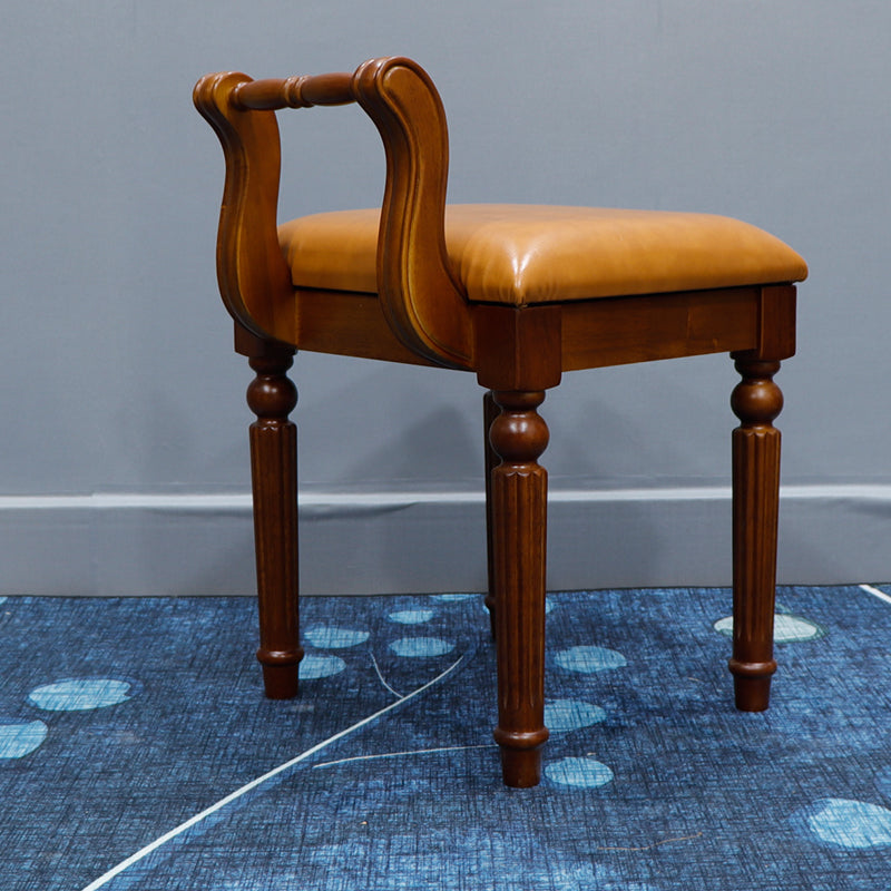 Contemporary Retro Microfiber Leather Fabric Wood Jacquard Square Vanity Stool With Backrest For Bedroom