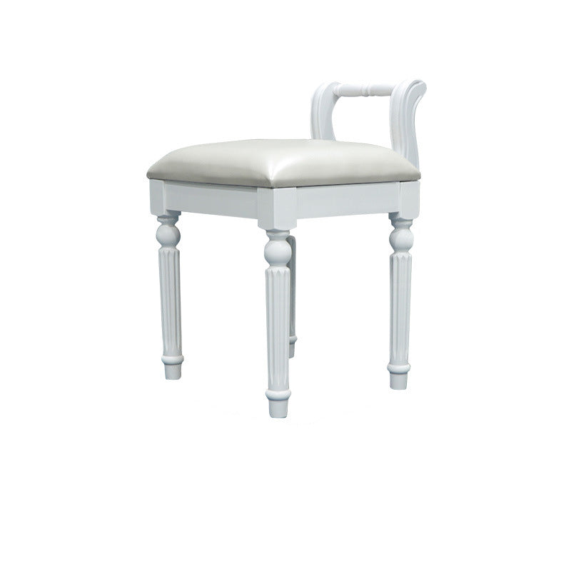 Contemporary Retro Microfiber Leather Fabric Wood Jacquard Square Vanity Stool With Backrest For Bedroom