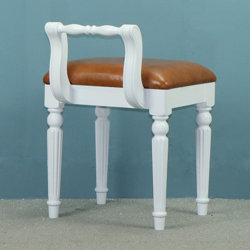 Contemporary Retro Microfiber Leather Fabric Wood Jacquard Square Vanity Stool With Backrest For Bedroom