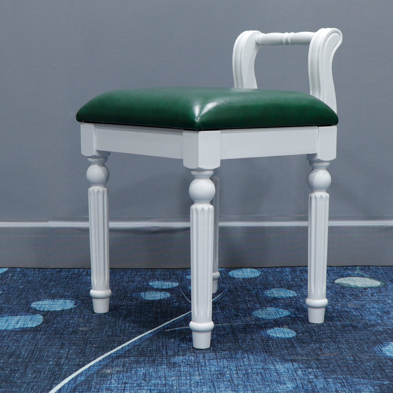Contemporary Retro Microfiber Leather Fabric Wood Jacquard Square Vanity Stool With Backrest For Bedroom