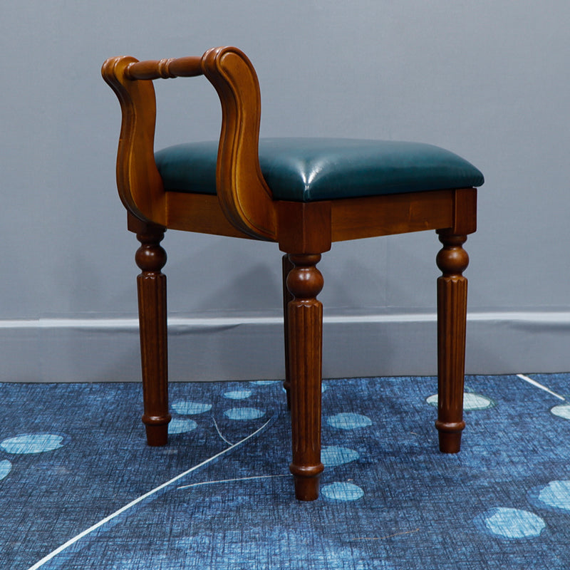 Contemporary Retro Microfiber Leather Fabric Wood Jacquard Square Vanity Stool With Backrest For Bedroom