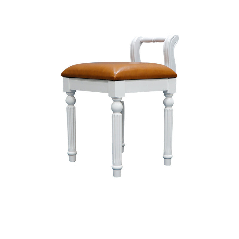 Contemporary Retro Microfiber Leather Fabric Wood Jacquard Square Vanity Stool With Backrest For Bedroom