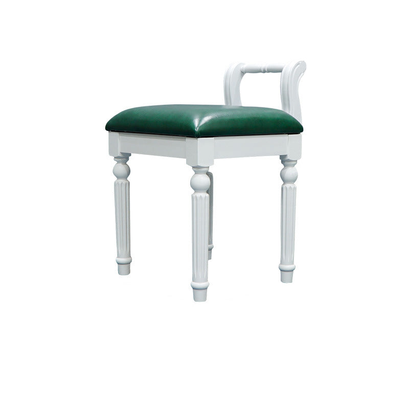 Contemporary Retro Microfiber Leather Fabric Wood Jacquard Square Vanity Stool With Backrest For Bedroom