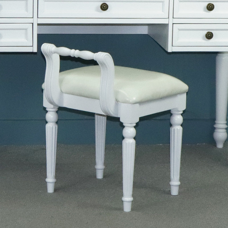 Contemporary Retro Microfiber Leather Fabric Wood Jacquard Square Vanity Stool With Backrest For Bedroom