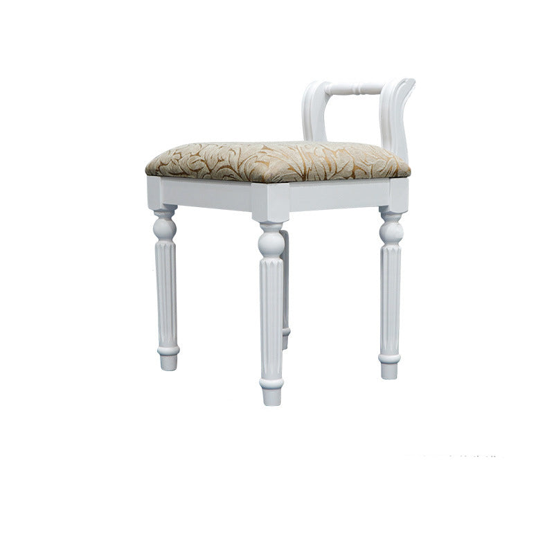 Contemporary Retro Microfiber Leather Fabric Wood Jacquard Square Vanity Stool With Backrest For Bedroom