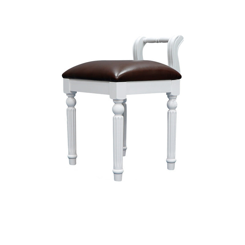 Contemporary Retro Microfiber Leather Fabric Wood Jacquard Square Vanity Stool With Backrest For Bedroom
