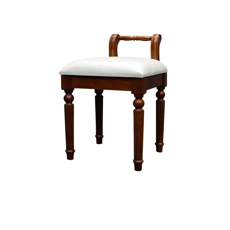 Contemporary Retro Microfiber Leather Fabric Wood Jacquard Square Vanity Stool With Backrest For Bedroom