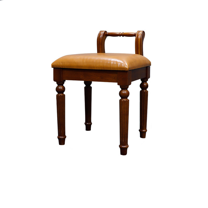 Contemporary Retro Microfiber Leather Fabric Wood Jacquard Square Vanity Stool With Backrest For Bedroom