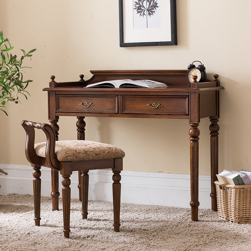 Contemporary Retro Microfiber Leather Fabric Wood Jacquard Square Vanity Stool With Backrest For Bedroom