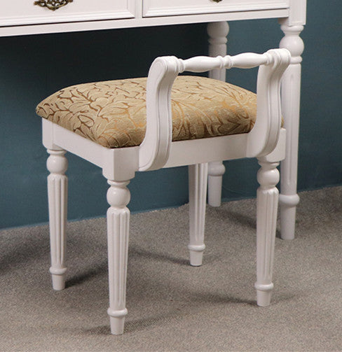 Contemporary Retro Microfiber Leather Fabric Wood Jacquard Square Vanity Stool With Backrest For Bedroom