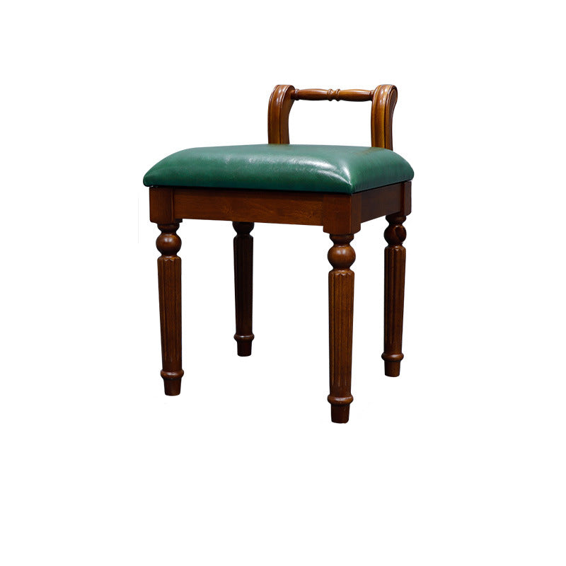 Contemporary Retro Microfiber Leather Fabric Wood Jacquard Square Vanity Stool With Backrest For Bedroom