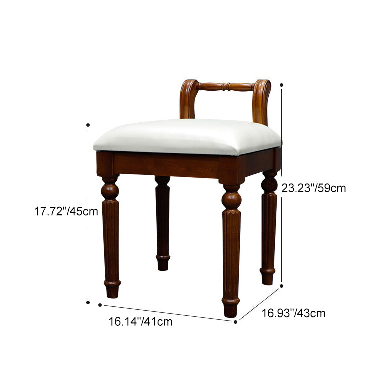 Contemporary Retro Microfiber Leather Fabric Wood Jacquard Square Vanity Stool With Backrest For Bedroom