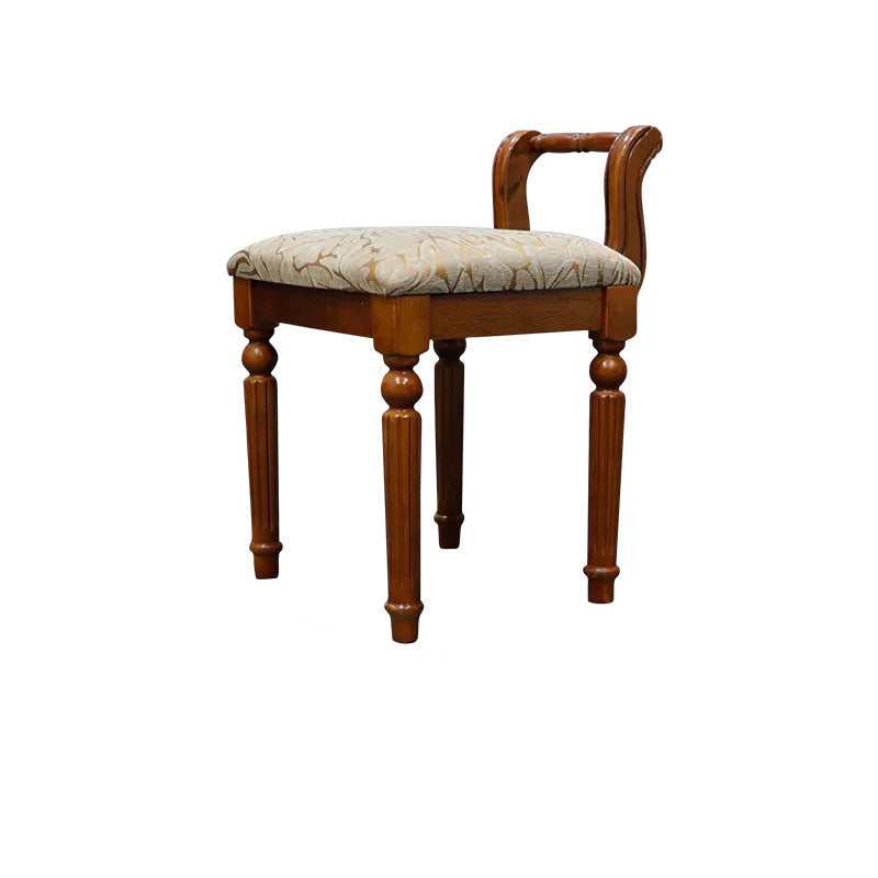 Contemporary Retro Microfiber Leather Fabric Wood Jacquard Square Vanity Stool With Backrest For Bedroom