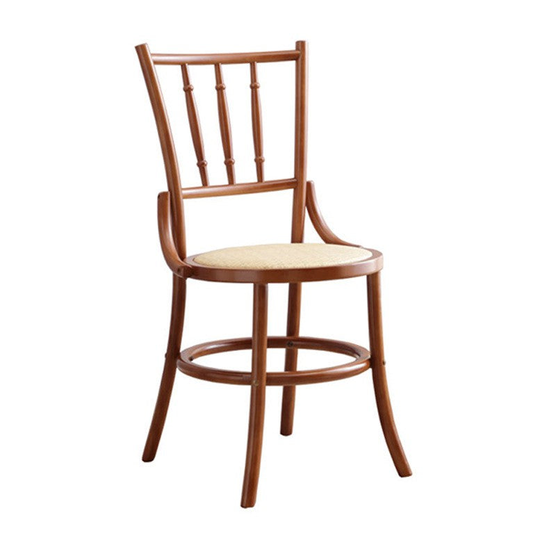 Contemporary Retro Beech Wood & Rattan Round Dining Chair With Backrest And Footrest For Dining Room