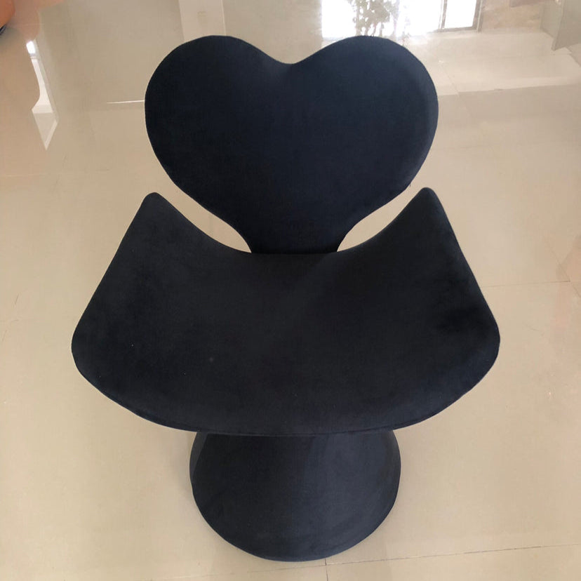 Contemporary Nordic Velvet Wood Heart-Shaped Curved Swivel Vanity Stool With Backrest For Bedroom