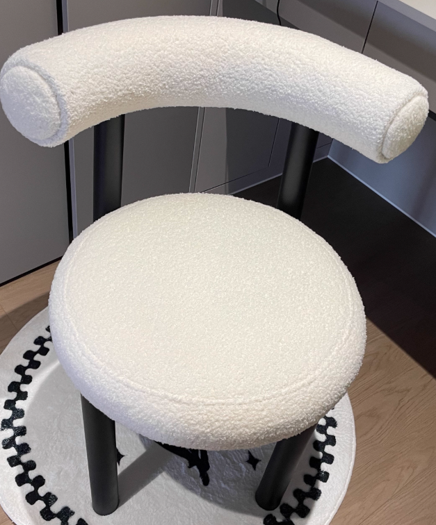Contemporary Nordic Round Lambswool Metal Vanity Stool Backrest For Bedroom