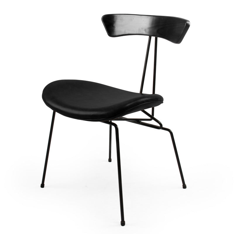 Contemporary Nordic Irregular Round Upholstered Iron PU Leather Wood Dining Chair Backrest For Dining Room