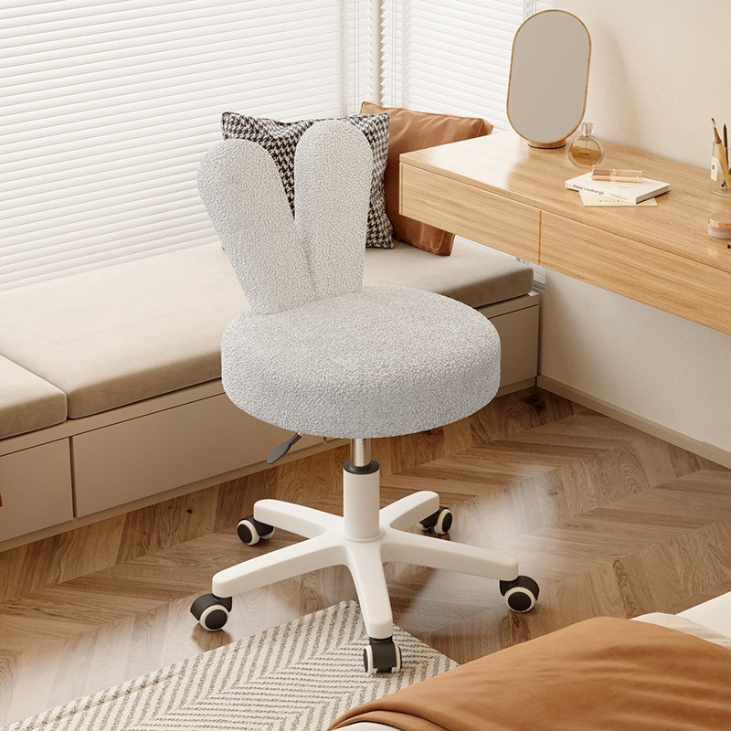 Contemporary Creative Round Rabbit Shape Backrest Lambswool Metal Frame Vanity Stool For Bedroom