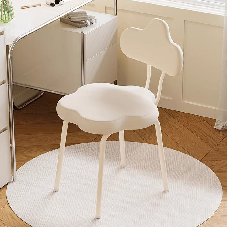 Modern Minimalist Cream Cloud Upholstered Faux Leather Metal Frame Vanity Stool Backrest For Bedroom