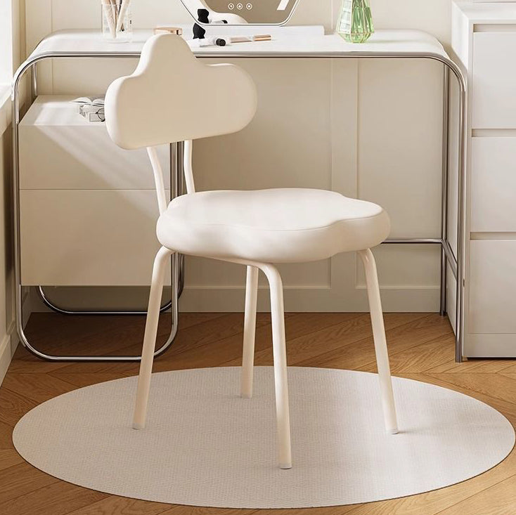 Modern Minimalist Cream Cloud Upholstered Faux Leather Metal Frame Vanity Stool Backrest For Bedroom