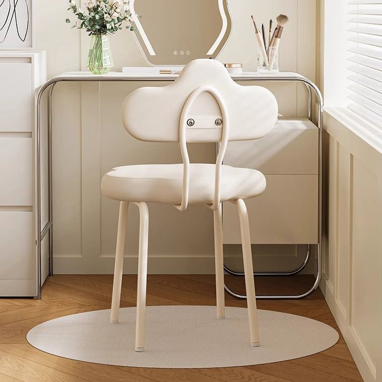 Modern Minimalist Cream Cloud Upholstered Faux Leather Metal Frame Vanity Stool Backrest For Bedroom