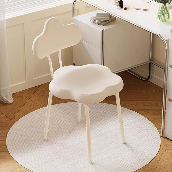Modern Minimalist Cream Cloud Upholstered Faux Leather Metal Frame Vanity Stool Backrest For Bedroom