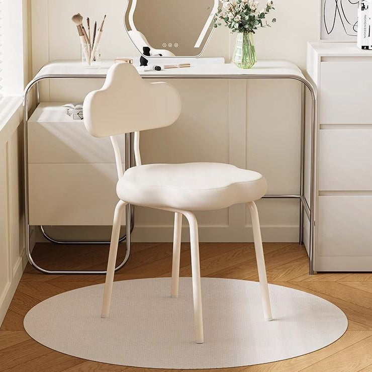 Modern Minimalist Cream Cloud Upholstered Faux Leather Metal Frame Vanity Stool Backrest For Bedroom