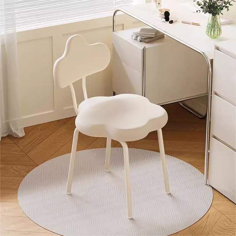 Modern Minimalist Cream Cloud Upholstered Faux Leather Metal Frame Vanity Stool Backrest For Bedroom