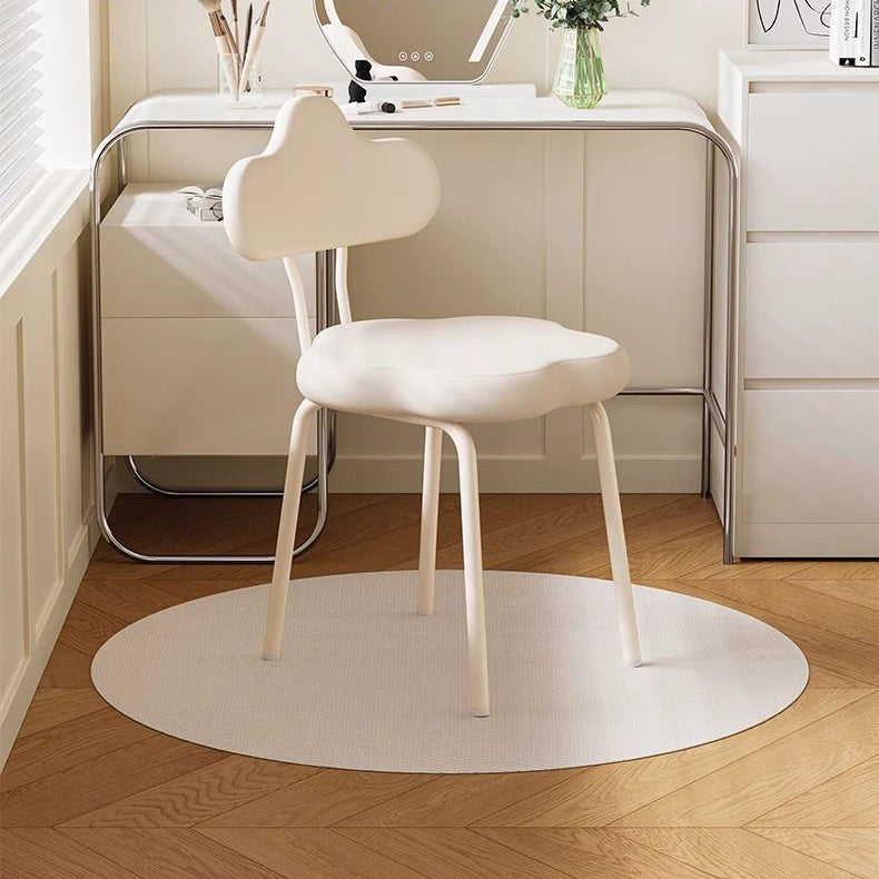 Modern Minimalist Cream Cloud Upholstered Faux Leather Metal Frame Vanity Stool Backrest For Bedroom