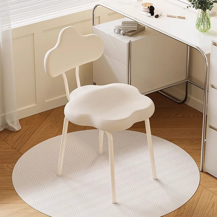 Modern Minimalist Cream Cloud Upholstered Faux Leather Metal Frame Vanity Stool Backrest For Bedroom