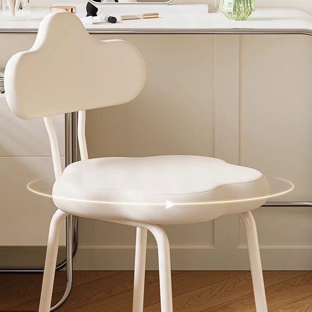 Modern Minimalist Cream Cloud Upholstered Faux Leather Metal Frame Vanity Stool Backrest For Bedroom