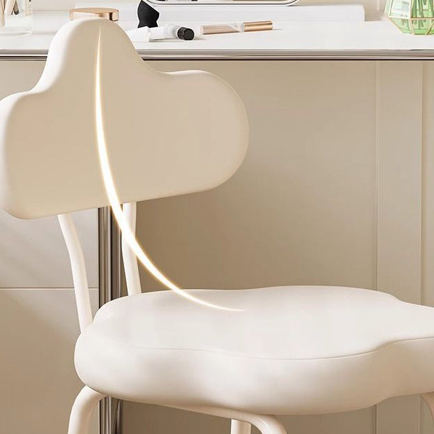 Modern Minimalist Cream Cloud Upholstered Faux Leather Metal Frame Vanity Stool Backrest For Bedroom