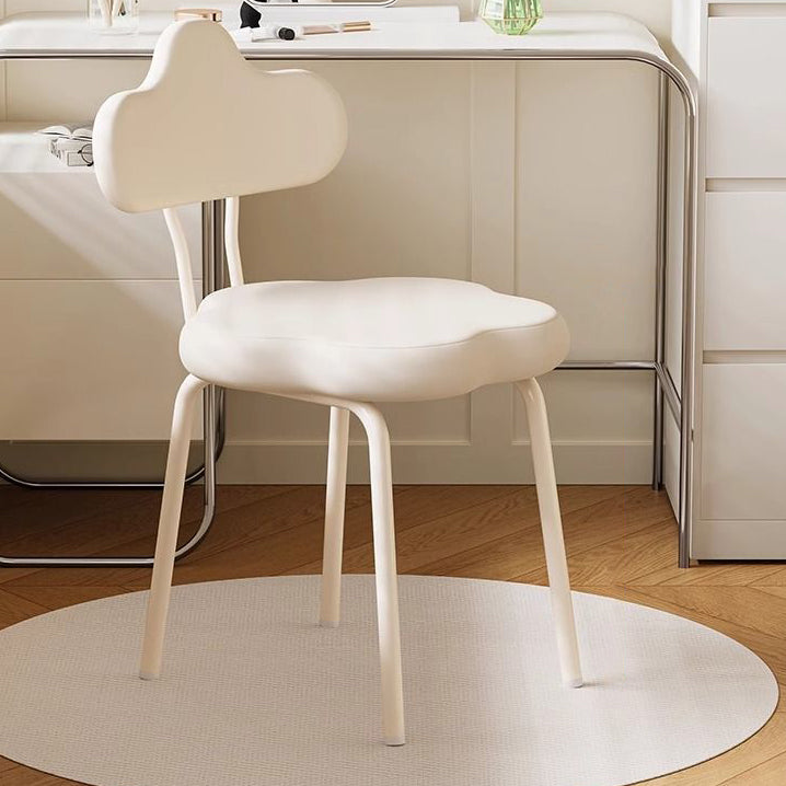 Modern Minimalist Cream Cloud Upholstered Faux Leather Metal Frame Vanity Stool Backrest For Bedroom
