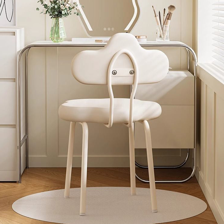 Modern Minimalist Cream Cloud Upholstered Faux Leather Metal Frame Vanity Stool Backrest For Bedroom