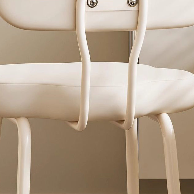 Modern Minimalist Cream Cloud Upholstered Faux Leather Metal Frame Vanity Stool Backrest For Bedroom