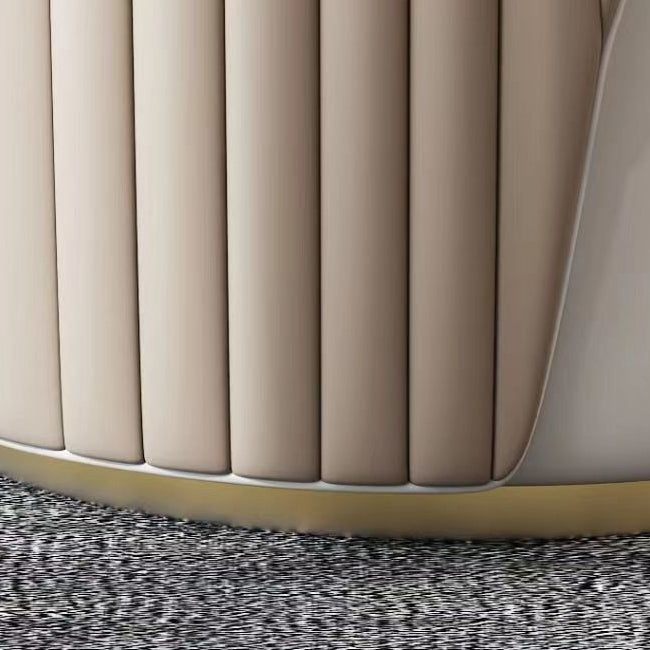 Modern Minimalist Cylindrical Striped Microfiber Leather Solid Wood Frame Metal Base Vanity Stool For Bedroom