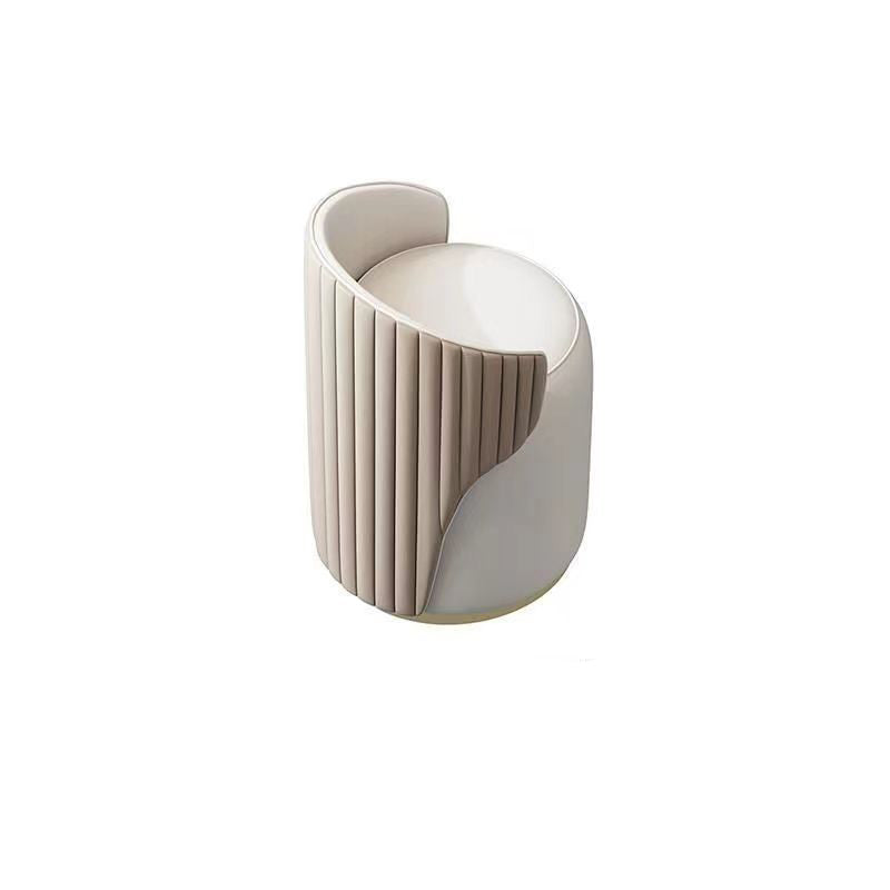 Modern Minimalist Cylindrical Striped Microfiber Leather Solid Wood Frame Metal Base Vanity Stool For Bedroom
