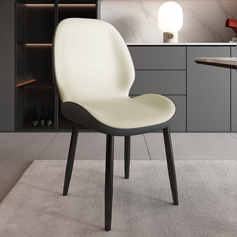 Modern Minimalist Carbon Steel PU Leather Sponge Curved Dining Chair Backrest Armless For Dining Room