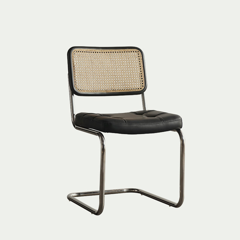 Traditional Vintage Arc Stainless Steel Leather Sponge Plastic Rattan Weaving Dining Chair Backrest Armless For Dining Room
