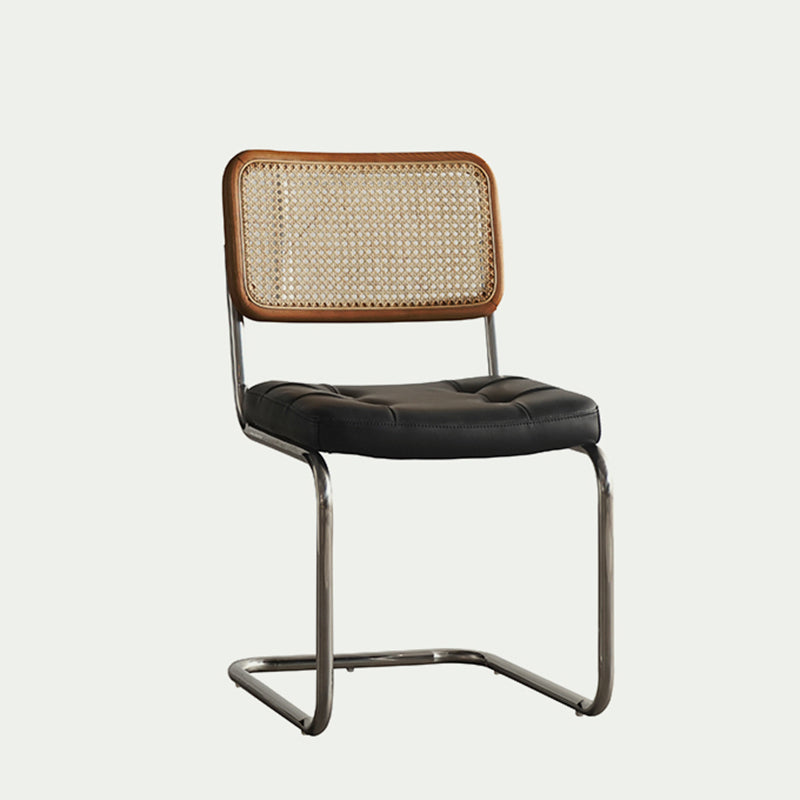 Traditional Vintage Arc Stainless Steel Leather Sponge Plastic Rattan Weaving Dining Chair Backrest Armless For Dining Room