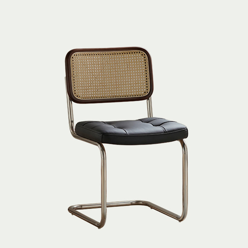 Traditional Vintage Arc Stainless Steel Leather Sponge Plastic Rattan Weaving Dining Chair Backrest Armless For Dining Room