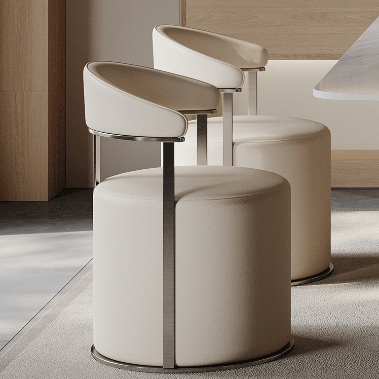 Modern Simplicity Faux Leather Stainless Steel Sponge Round Vanity Stool Backrest For Bedroom