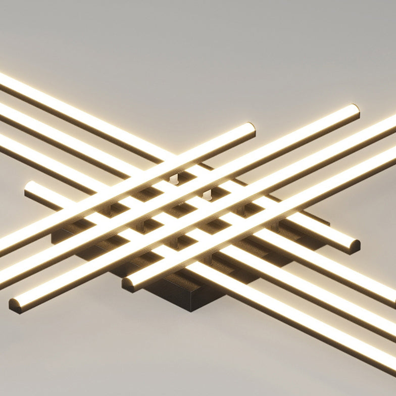 مصباح سقف LED شبه مسطح من الألومنيوم والأكريليك بتصميم إسكندنافي معاصر، شبكي طويل، لغرفة المعيشة