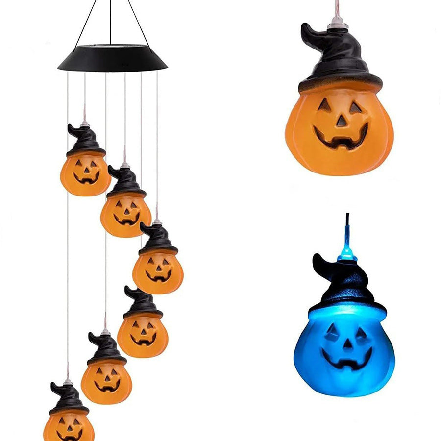 Contemporary Creative Solar ABS Pumpkin Wind Chime Halloween LED Outdoor Light Landscape Lighting For Garden