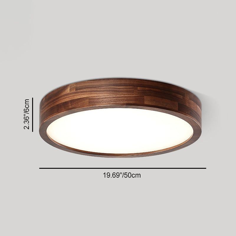 Traditional Chinese Walnut And Acrylic Round LED Flush Mount Ceiling Light For Bedroom