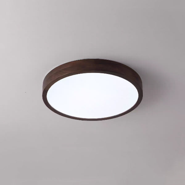 Traditional Chinese Walnut And Acrylic Round LED Flush Mount Ceiling Light For Bedroom