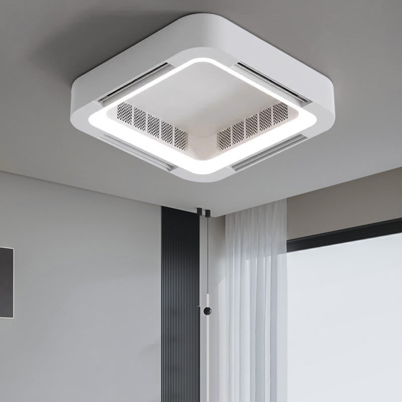 Modern Simplicity ABS Acrylic Hardware Square LED Flush Mount Ceiling Bladeless Fan Light For Bedroom